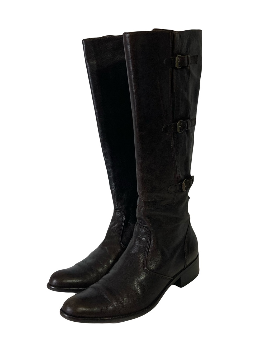 MARIPE Boots EU 37.5/US 7.5 Brown Leather 3-Straps Buckle Adjust Width Zip